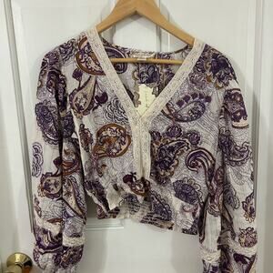 Band of the Free Cream and Purple Crop Blouse Size Small